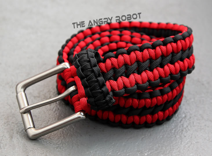 Paracord Survival Belt – Black and Red with Matte Nickle Buckle – S M L XL