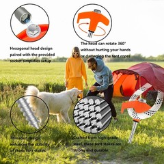 8″ Tent Stakes Heavy Duty 12 Pack, Screw in Stakes, Metal 12pcs, Orange