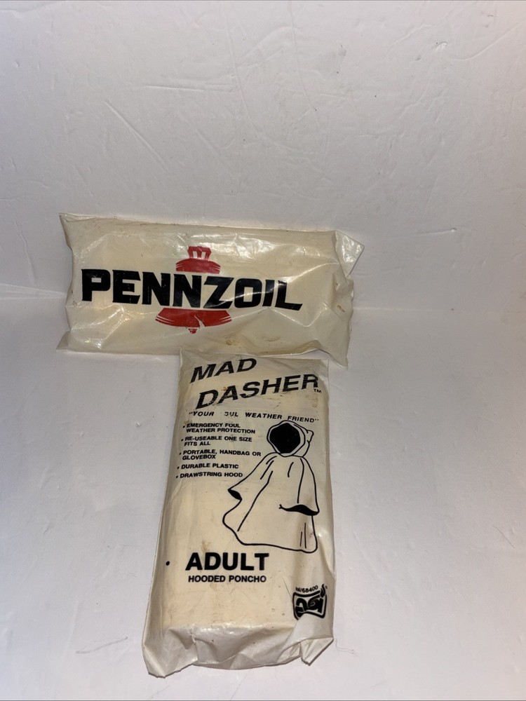 Lot Of 2 Pennzoil Yellow Mad Dasher Adult Size Hooded Plastic Rain Poncho Sealed