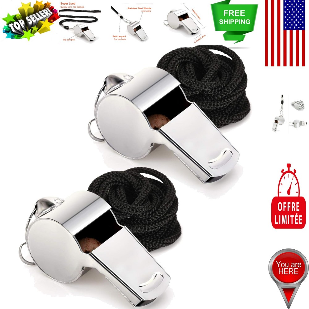 Lightweight Stainless Steel Whistles – 2-Pack with Lanyards for Hands-Free Use