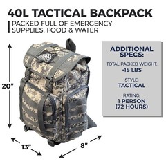 Sirius Survival 72-Hour Starter Emergency Kit, 1-Person Survival Backpack (40L)