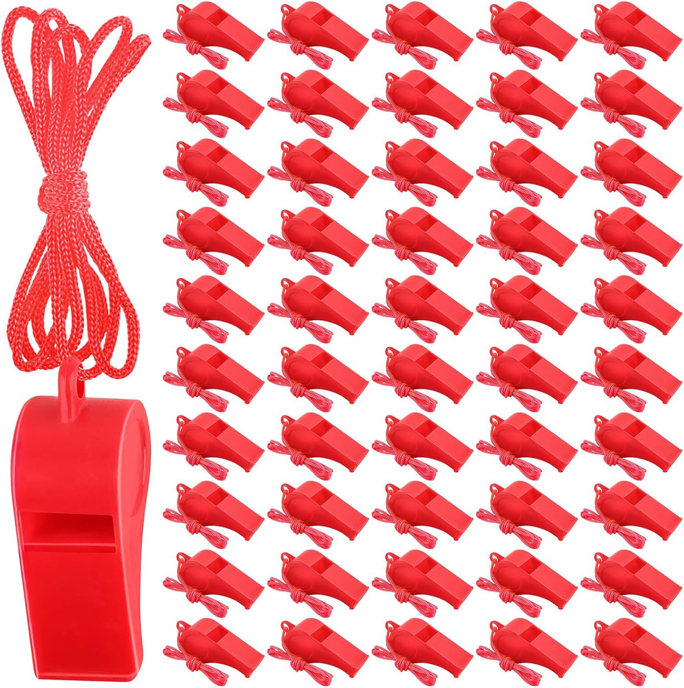 200 Pieces Plastic Whistles with Lanyard Loud Whistles Emergency Whistles Bulk f