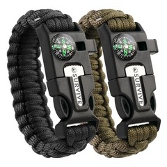 Paracord Bracelet, Pack of 2, Emergency Hiking Medium Black & Army Green