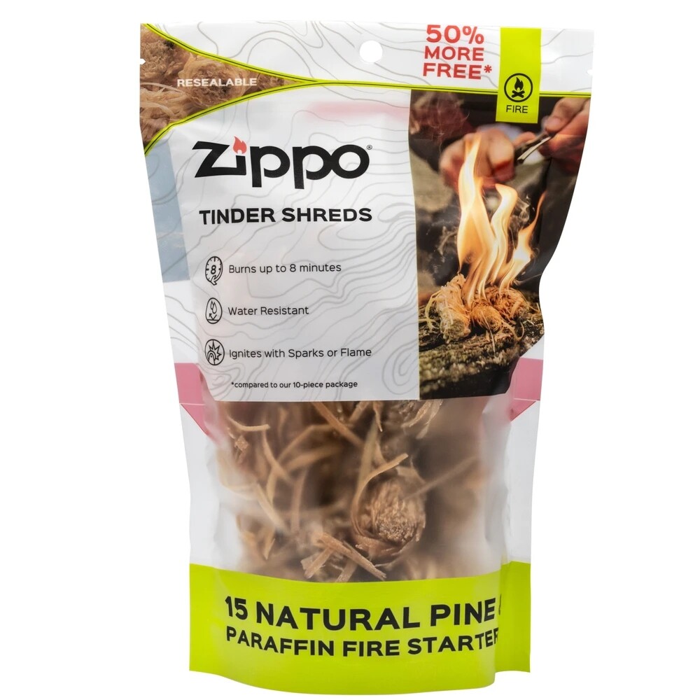 ZIPPO OUTDOOR Tinder Shreds Bag of 15 2″ Natural Shredded Pine Tinder, 40566