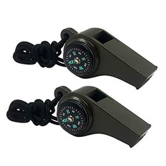 2 Pack Emergency Survival Whistle, 3-in-1 Emergency Whistles with Compass GREEN