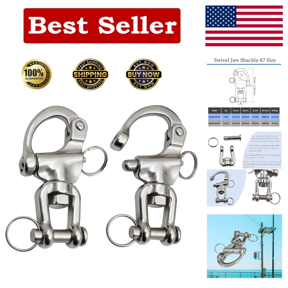 Pair of 3-1/2″ Jaw Swivel Snap Shackle 316 Stainless Steel Metal Clasps，Quick…