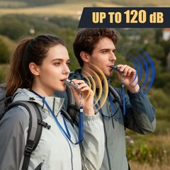 120dB Emergency Whistles 2 Pack, Solid Iron, Black & Silver | Pealess design,