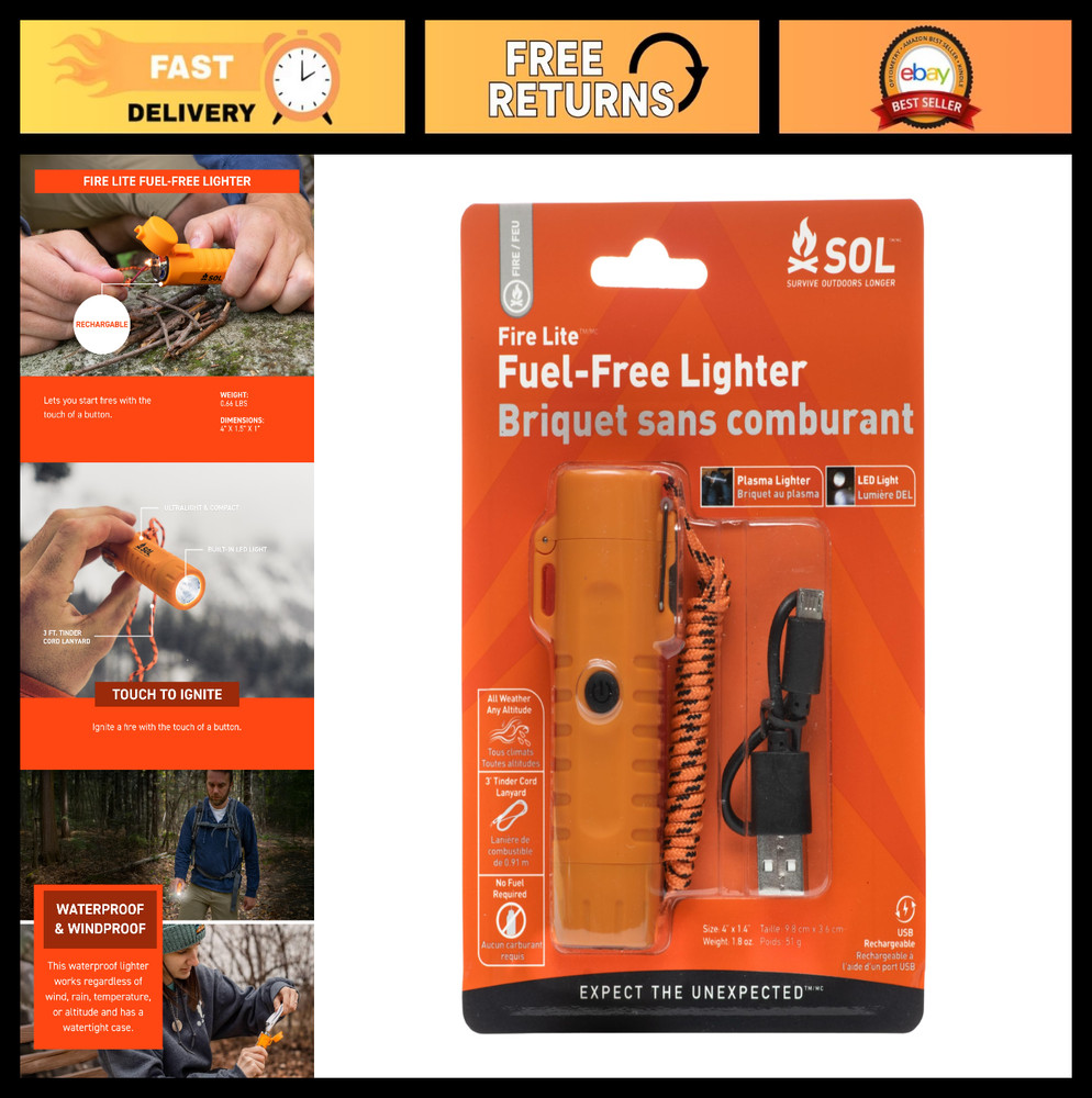 Rechargeable Fire Lite Lighter – Fuel-Free, Waterproof, Outdoor Survival Tool