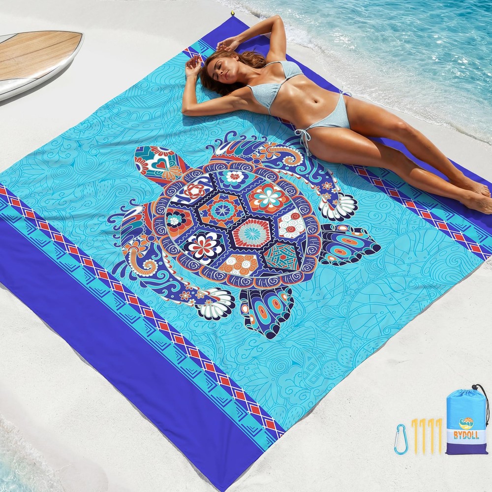 Boho Sea Turtle Beach Blanket Waterproof Sandproof 78 x 81 Inch