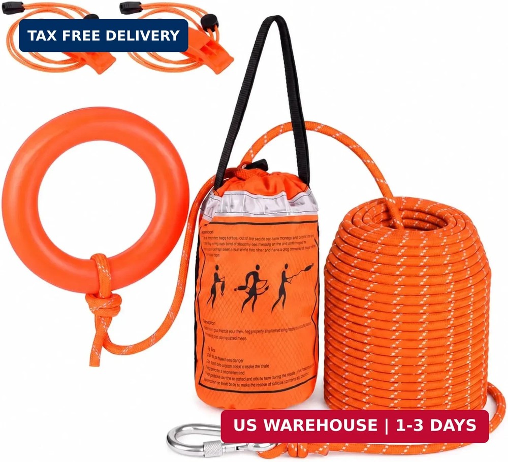 Water Rescue Throw Bag with Rope and 2 Emergency Whistles with Lanyard Emergency