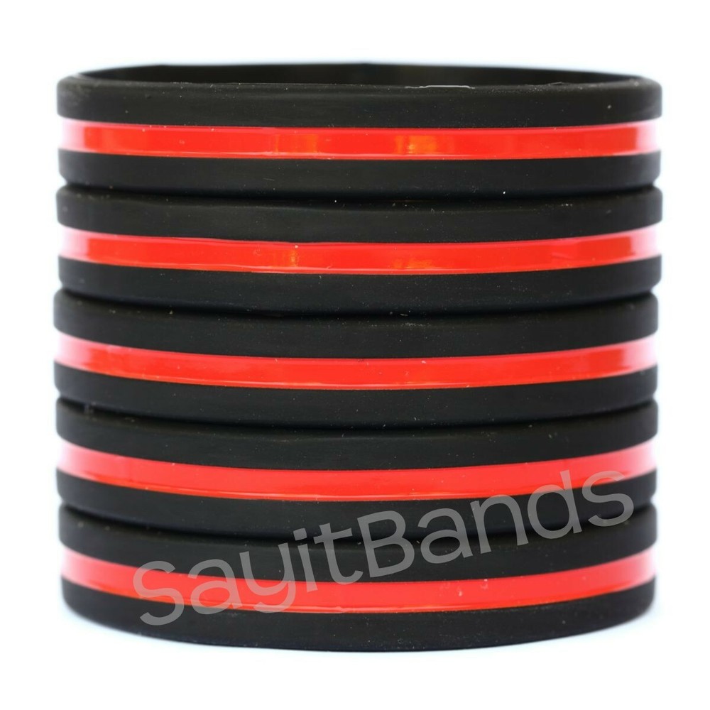 Set of Thin RED Line Bracelets Fire Fighter & Department Awareness Wristband Lot