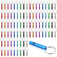 100 Pieces Emergency Whistle with Keychain, Aluminum One Size, 100PCS