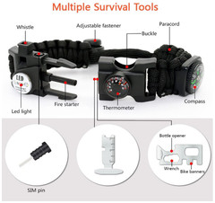 20 in 1 Survival Paracord Bracelet SOS Light Compass Whistle Gear Kit Outdoor
