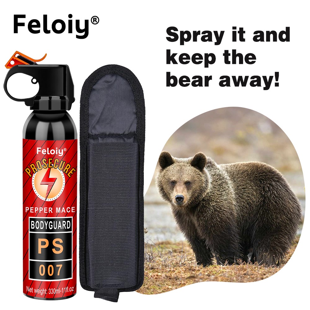 Feloy 11 oz Bear Spray Maximum Strength Deterrent 30 ft New w/Holster