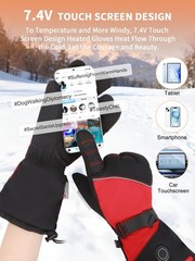 PETREL Women Heated Gloves, USB Rechargeable Touchscreen Medium, Black Red