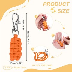 Paracord Zipper Pull, Polyester Zipper Pulls Replacement 5 Pcs & Orange