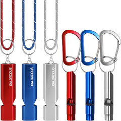 6 Pack Emergency Whistle Set, 120dB, 3 Paracord Lanyards & 3 Carabiners | Dual S