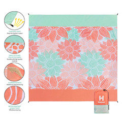 HIHOHO Waterproof Sandproof Beach 120″ X 108″（1~8 person）, Pink Flower