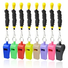8 Pack Colorful Plastic Whistles with Lanyards, Loud Crisp Sound Whistles for