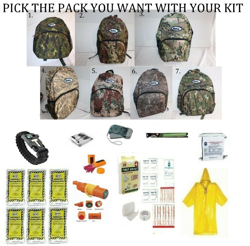 3 Day Backpack Disaster Emergency Survival Kit Earthquake Food Water Whistle NEW