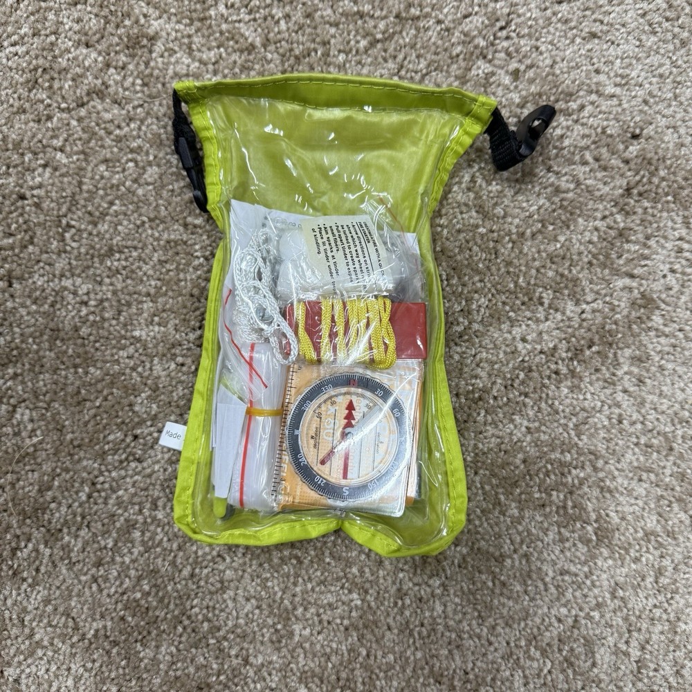 Survival Kit Green Bag Lighter Hooks Thread Tape Blade