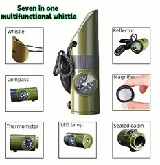 Emergency 7-in-1 Survival Whistle Kit:120dB Loud Safety Whistle with Compass