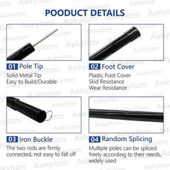 Tent Poles,Adjustable Portable Poles-74.8″ Sturdy and Durable Black