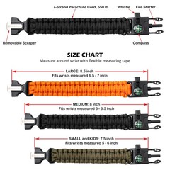 Paracord Bracelet, Pack of 2, Large, 10 ft Continuous Strand