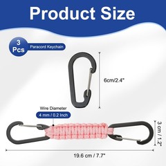 Paracord Keychain Aluminum Paracord Lanyard Key Chain – (3 Pack, Light Pink)