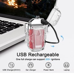 Waterproof 3 Modes of Flashlight Windproof Lighter Dual Arc Electric Red