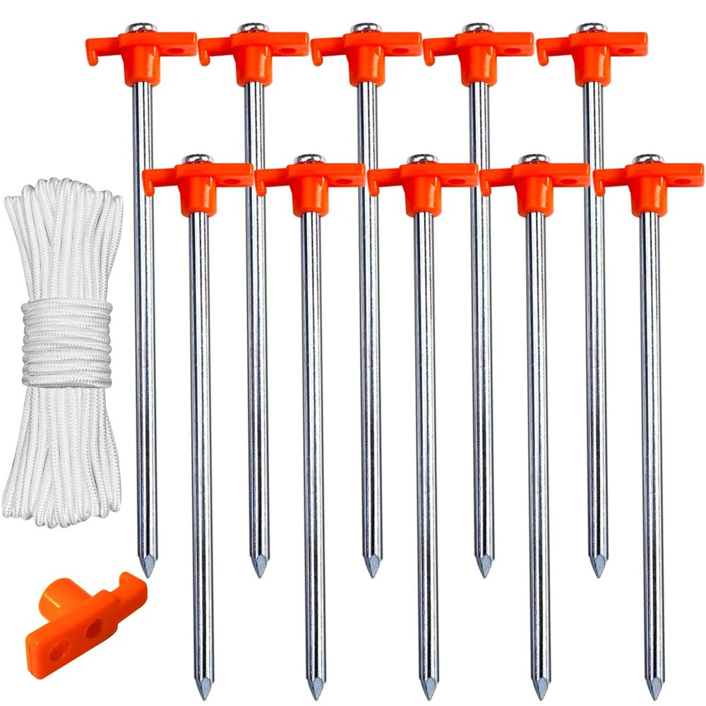 ABCCANOPY 11 Inch Tent Stakes 10 Pcs Non-Rust Metal Ground 11 inch, Orange