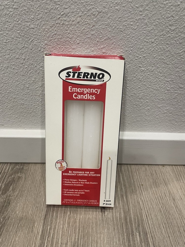 STERNO 4 Pack 7” Inch Emergency Candles 7 Hour Burn Camping Church Emergencies