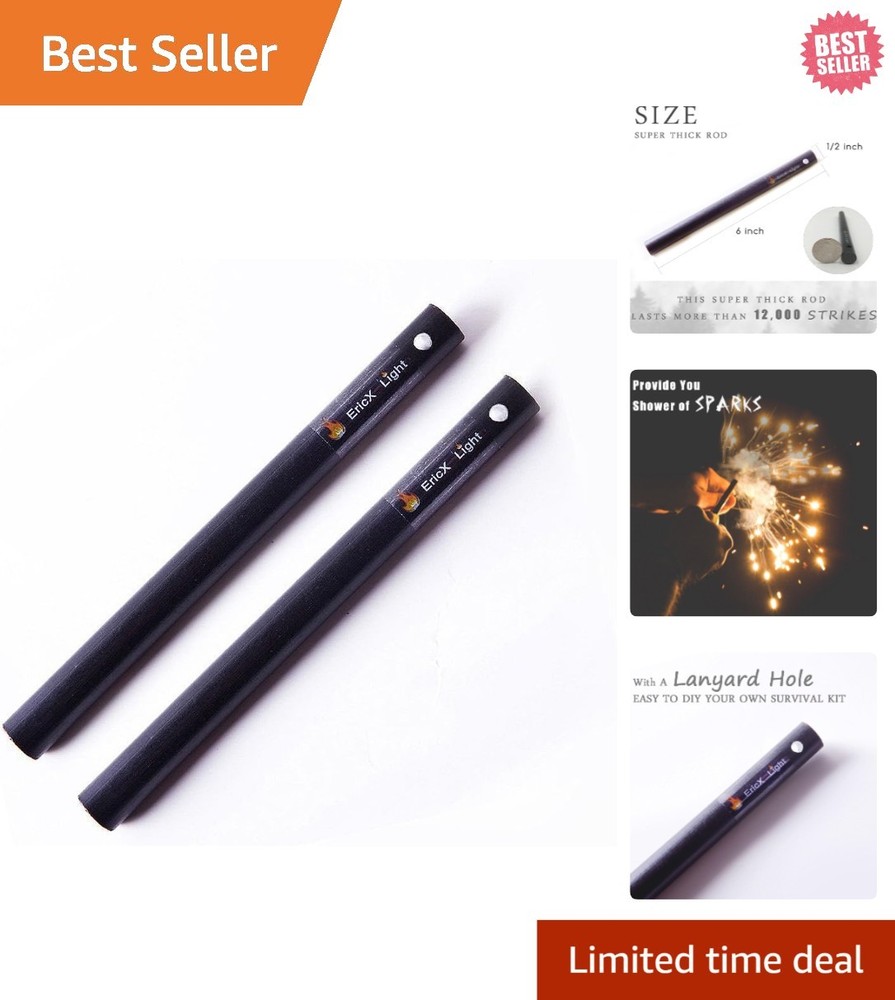 2 PCS 1/2 Inch x 6 Inch Ferrocerium Rods – Ultimate Fire Starter for Survival