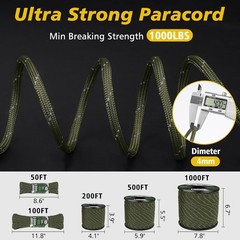 Paracord Reflective 1000lb, 50/100/200/500/1000ft 4mm, 13 Strand Paracord Rop…