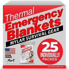 Mart Cobra Emergency Blanket 25-Pack Space Mylar Blankets Survival Gear And