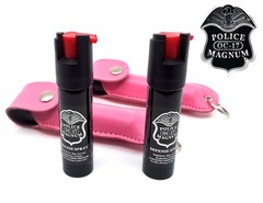 2 Police Magnum pepper spray .75oz pink keychain holster self defense protection