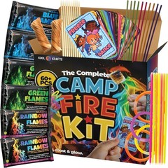 Family-Friendly Campfire Kit: 6 Color-Changing Flames, Games & Glow Sticks