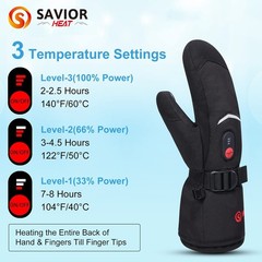 Savior Heat Heated Ski Gloves Heated Mittens For Men Women7.4V Rechargeable