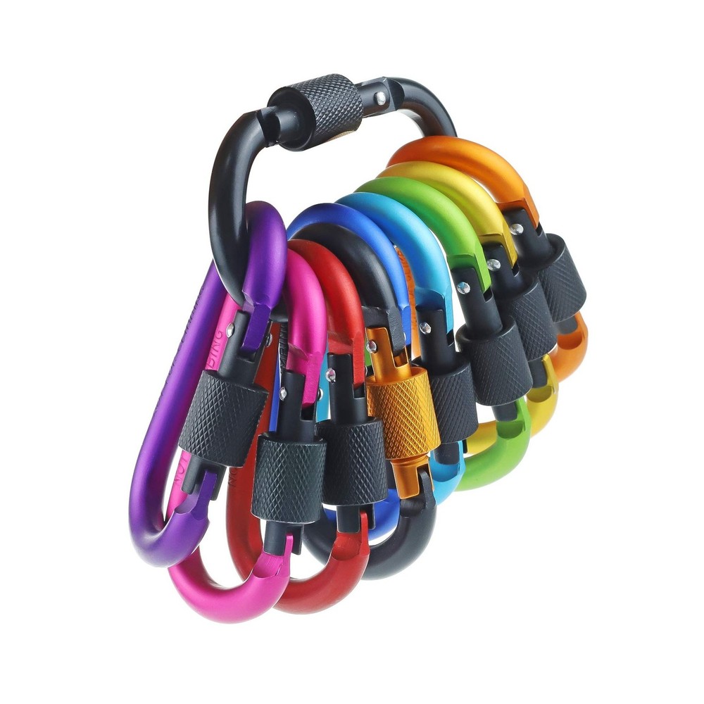 10 Pack Aluminum D Ring Key Rings Hiking Clips Locking Carabiner for Hiking C…