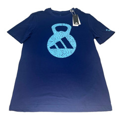 Adidas H44741 Aeroready Training Kettlebell Logo Graphic Tee Blue Mens M NWT