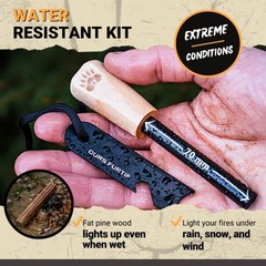 Ferro Rod Fire Starter Kit with Fatwood Tinder Stick – 3/8″ Thick Natural Wood