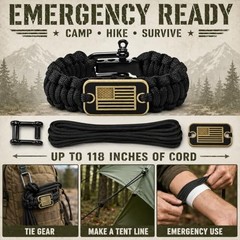 Paracord Bracelet for Men with Bronze USA Flag – M(8.2-9.2in) Black+Green