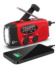 Emergency Hand Crank Radio 7400mWh with 3 LED Flashlights, AM/FM/NOAA Red