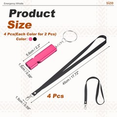 Emergency Whistle, 4 Pcs & Black/Rose Red – Fitting for (Outdoor Camping/Hiking)