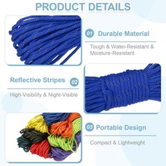Reflective Fluorescent Paracord Rope 4mm 49 ft for Camping (Sapphire Blue)