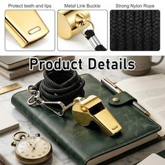 JJUNW 4Pcs Whistles, Gold Whistle with Lanyard, Silver Whistles for Teachers
