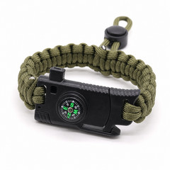 Army Green Braided Polyester Outdoor Bracelet Compass Buckle