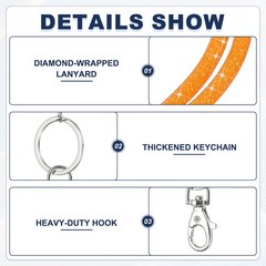 2Pack 15.7″ Rhinestone Lanyard for Keys, Orange