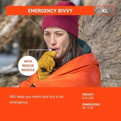 SOL Emergency Bivvy XL w/Rescue Whistle Reflects up to 90% Body Heat Waterproof