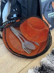Camping/Hiking Survival Kit Backpack, Sleep Bag, Dish Kit, Chair, Hat, Bottles)